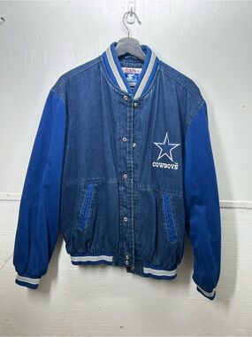 STARTER Royal Blue and Denim Cowboys Bomber Jacket